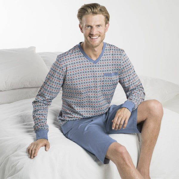 PYJAMA LANG/KURZ, V-AUSSCHNITT, BÜNDCHEN