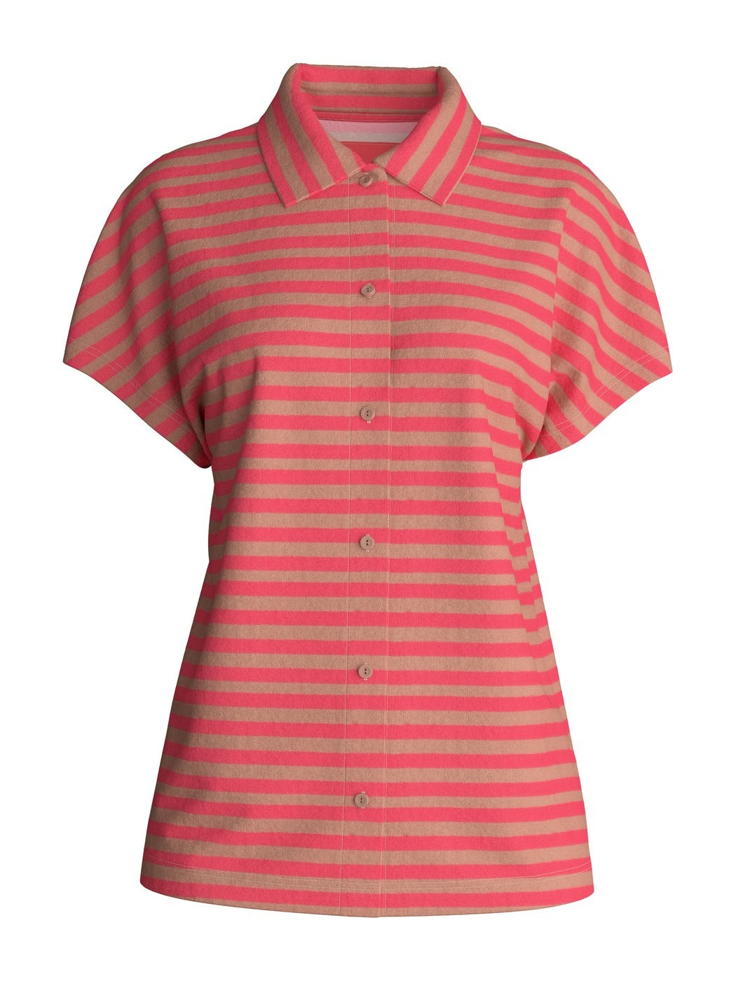 Calida Lounge Stripe Short-sleeved shirt with buttons made of terry cloth