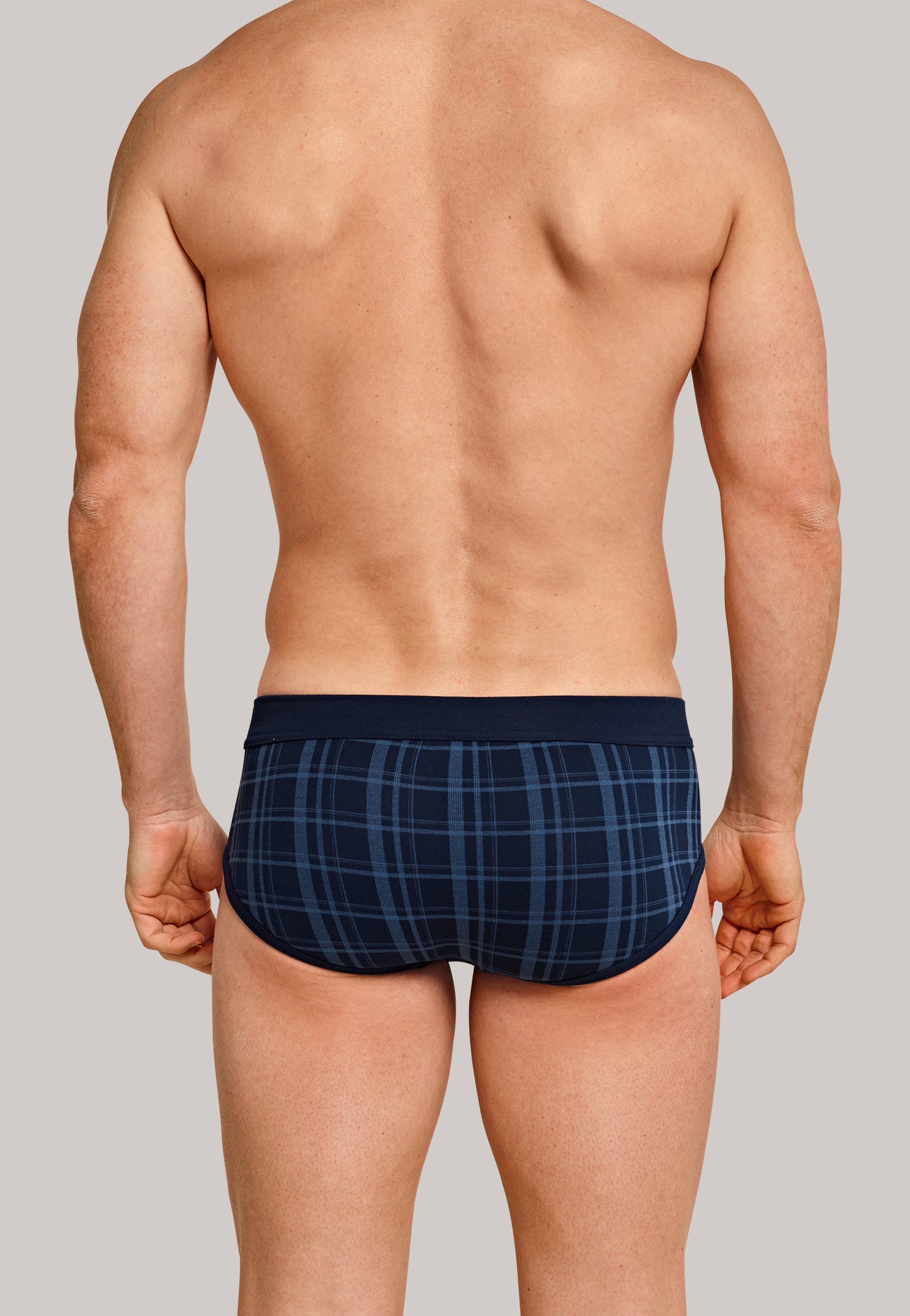 172691-803 Schiesser Sports fine rib double pack with fly-front dark blue plaid pattern - Original Classics