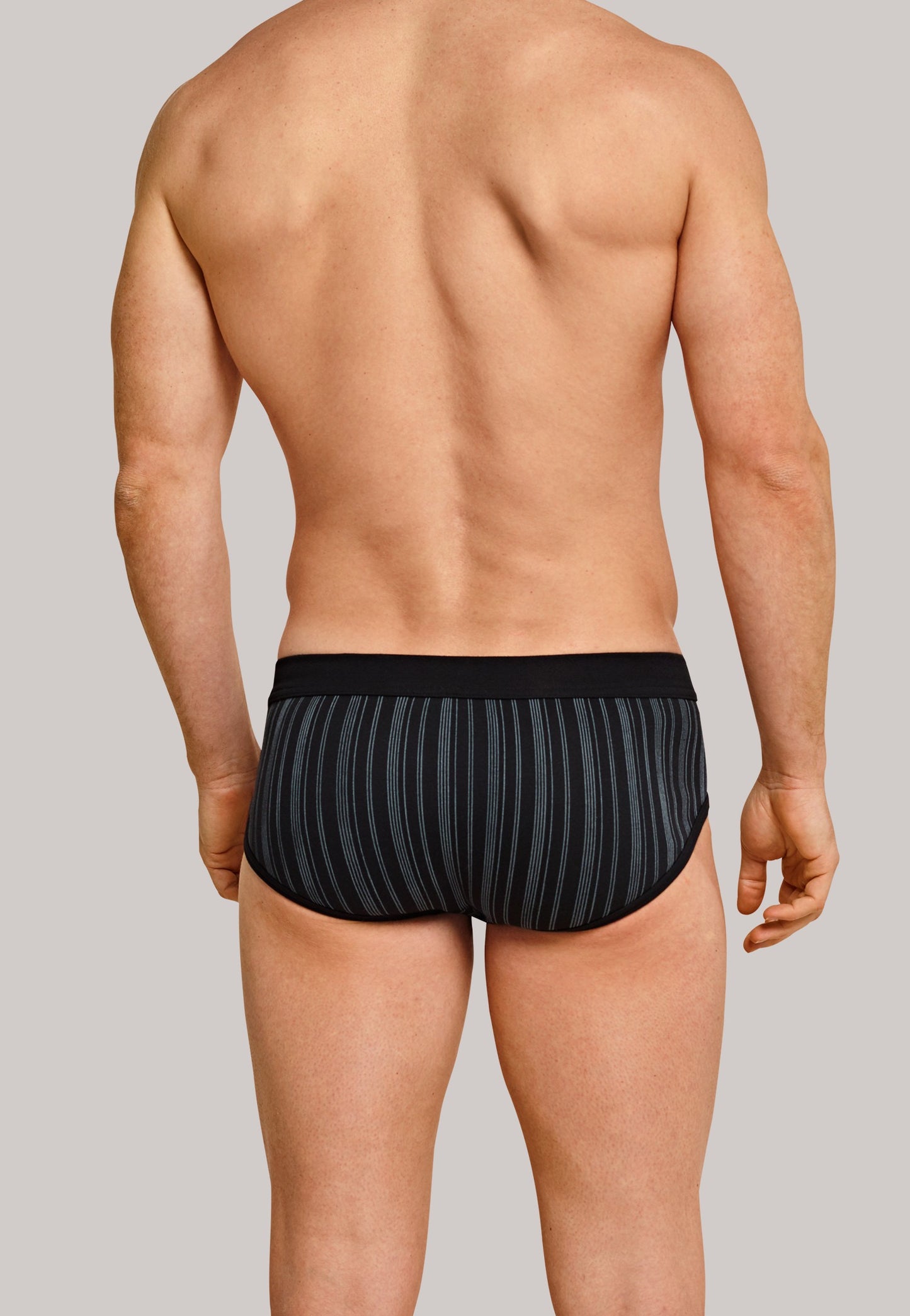 172692-0 Schiesser Sports fine rib double pack with fly-front black striped - Original Classics