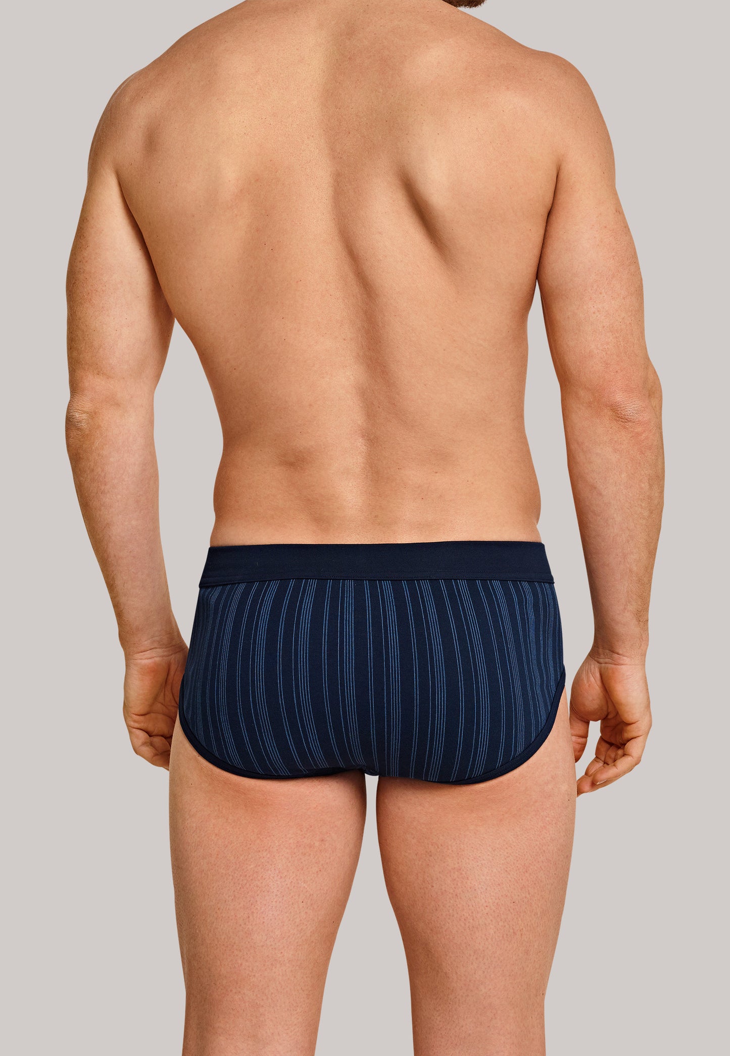 172692-803 Schiesser Sports briefs fine rib double pack with fly dark blue striped - Original Classics