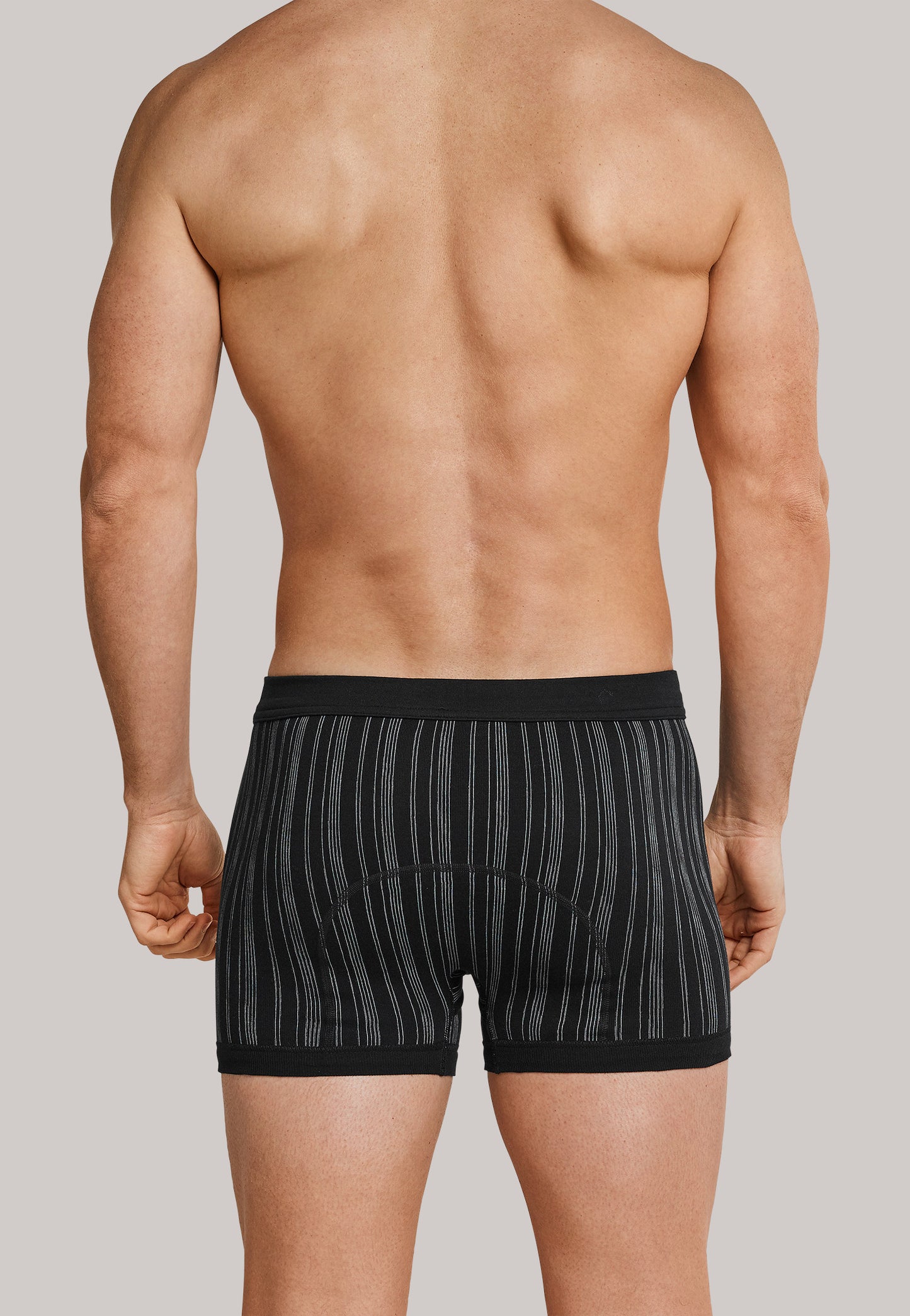172695-0 Schiesser Boxer briefs fine rib double pack with fly black striped - Original Classics