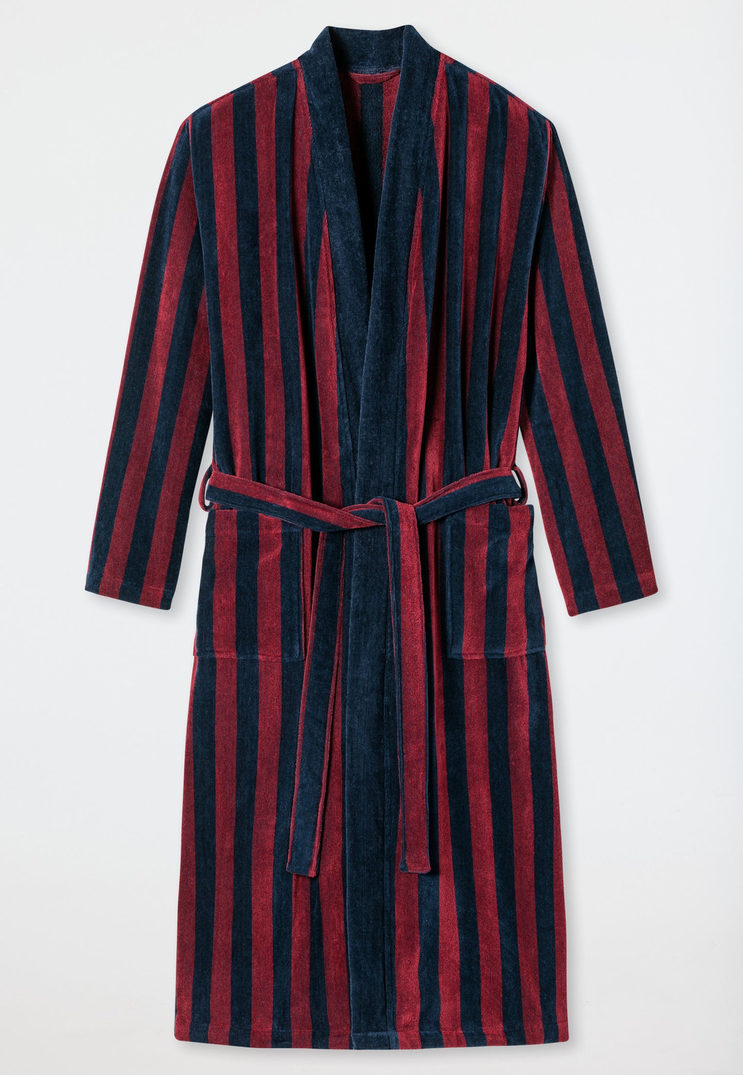 178405-502 Schiesser Bathrobe soft velour burgundy striped - Essentials