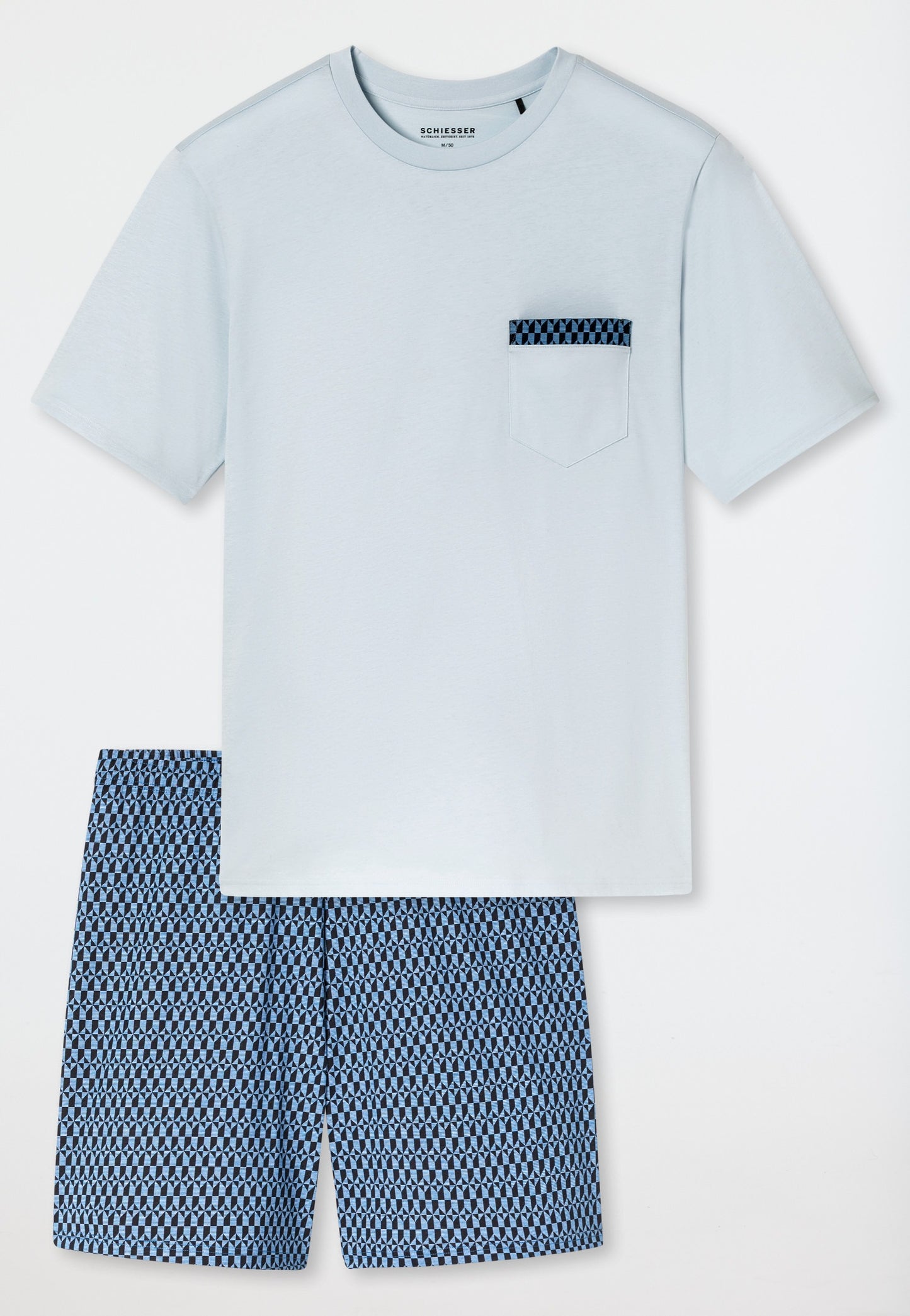 Schiesser Short pyjamas light blue patterned - Comfort Nightwear