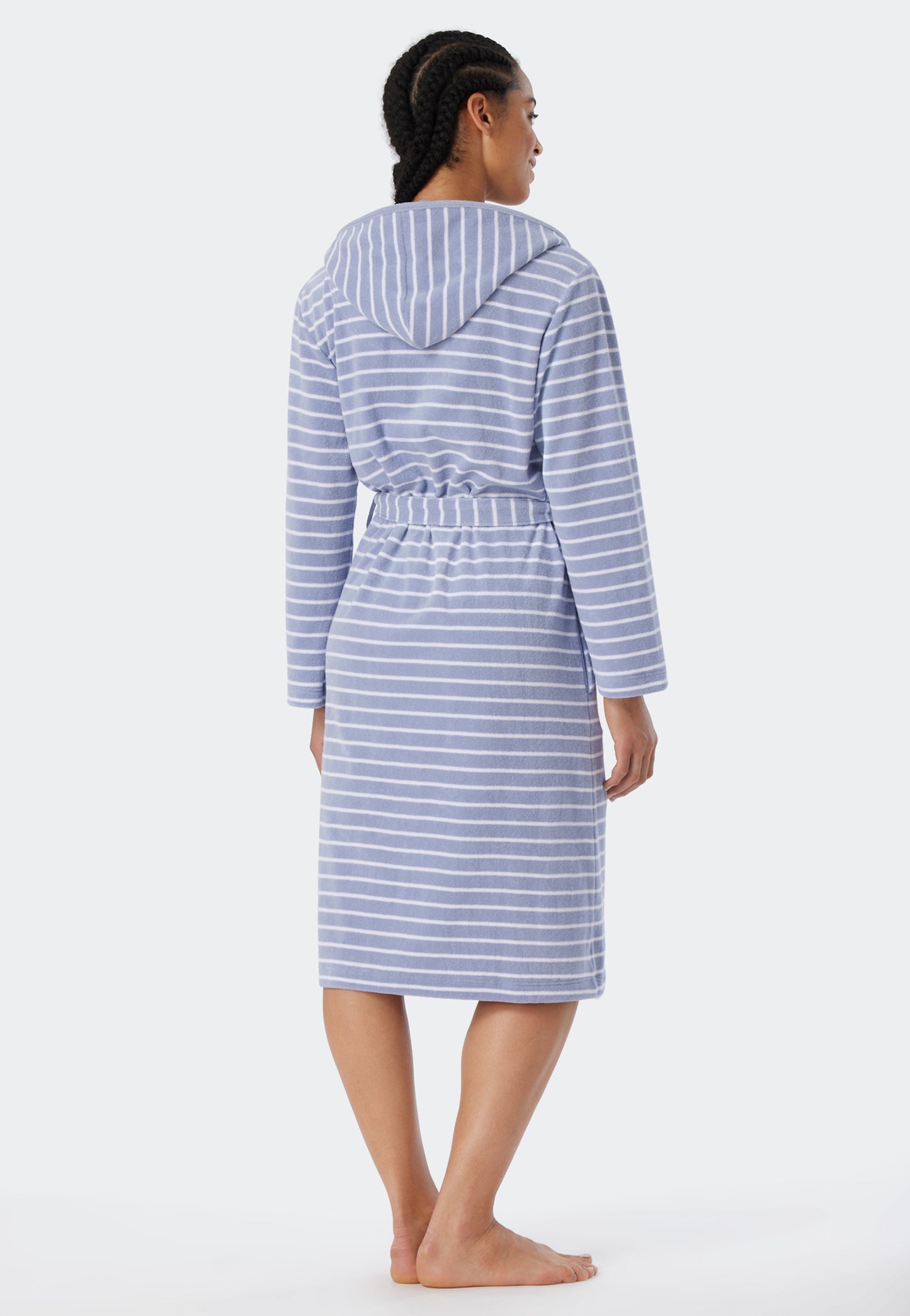 181535-200 Schiesser Light terry cloth bathrobe striped gray - Feather Terry
