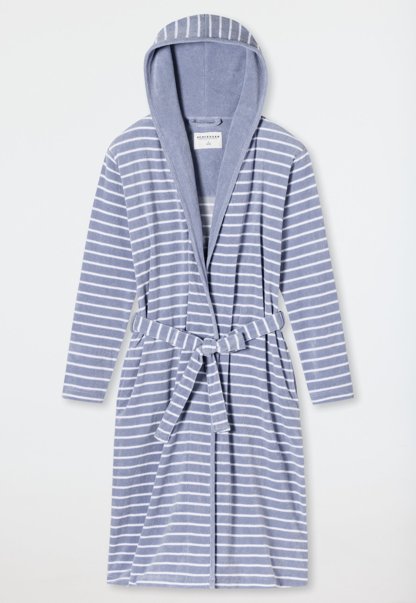 181535-200 Schiesser Light terry cloth bathrobe striped gray - Feather Terry