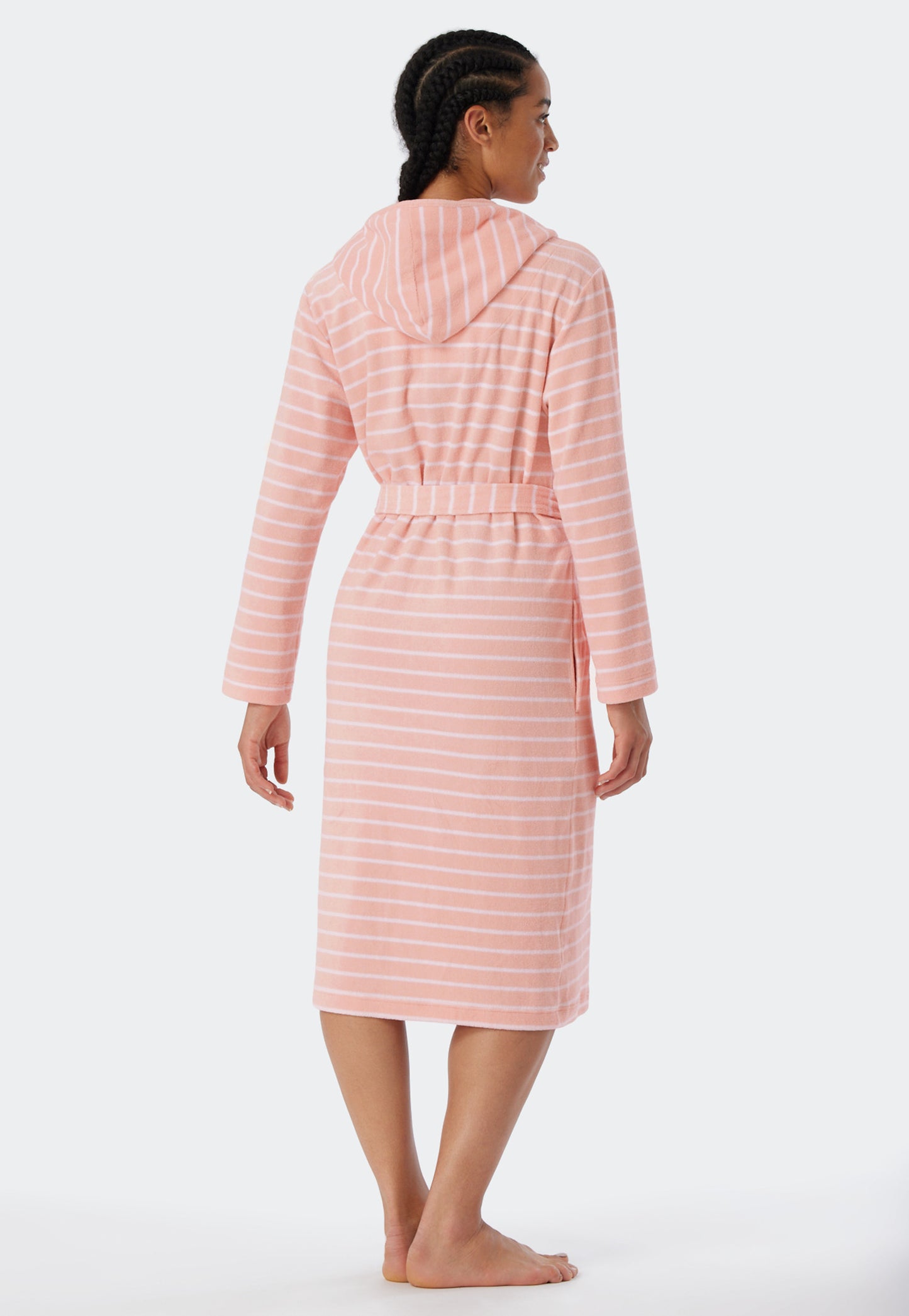 181535-506 Schiesser Light terry cloth bathrobe rose striped - Feather Terry