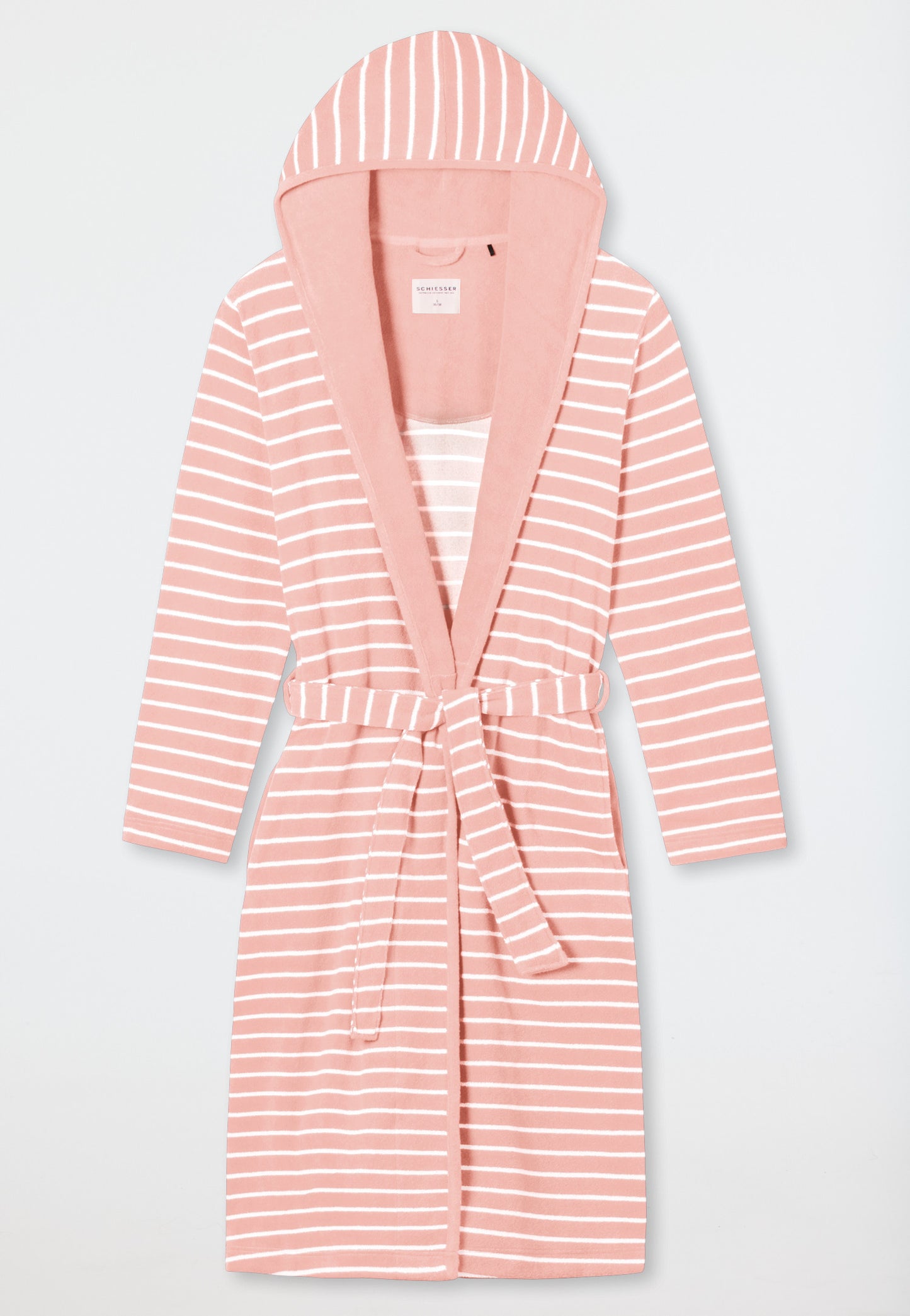 181535-506 Schiesser Light terry cloth bathrobe rose striped - Feather Terry