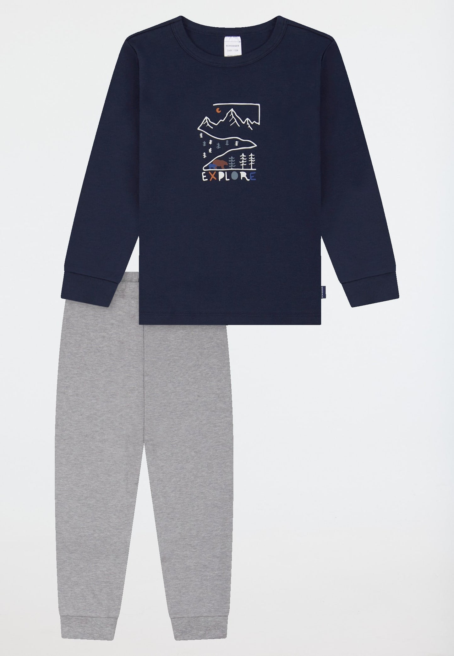 Schiesser Pyjamas long interlock cuffs gray mottled - Kids Nightwear