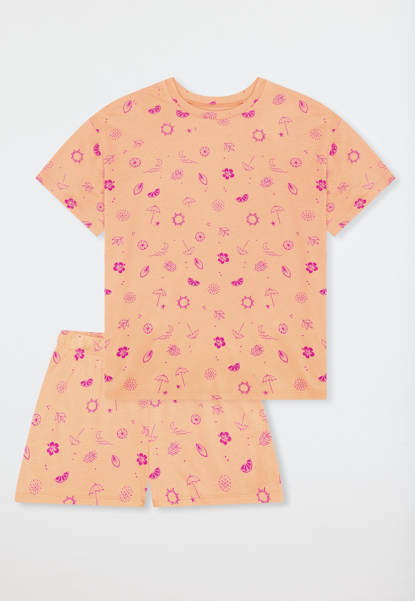 Pijamas curtos Schiesser verão pêssego-laranja - Roupa de Noite para Adolescentes