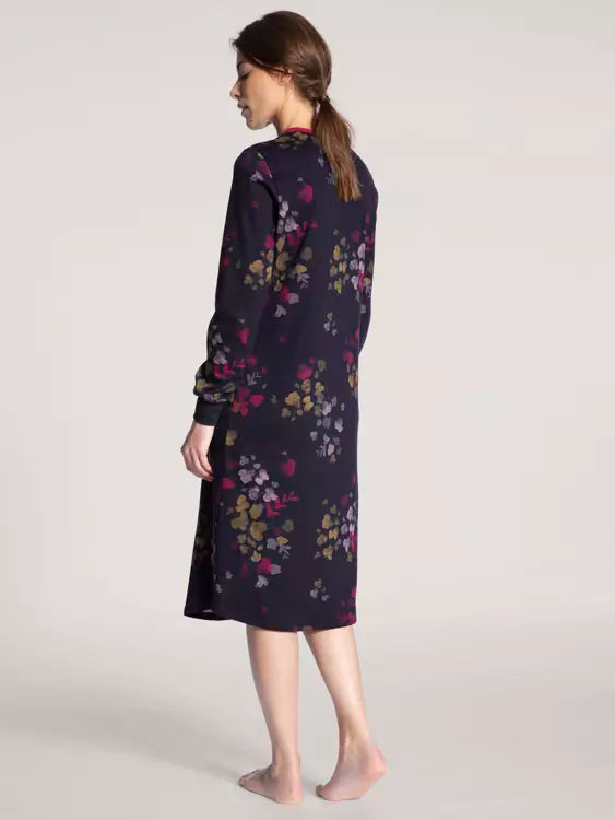 CALIDA MIDNIGHT FLOWERS warmes Langarm-Nachthemd, 110cm lang
