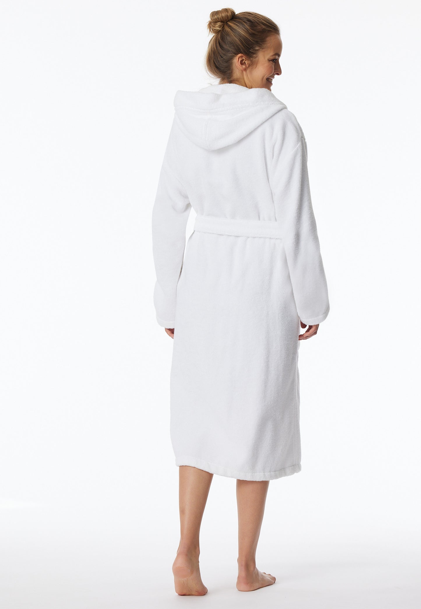 128545-100 Schiesser Bathrobe with hood, 120 cm, white - Essentials