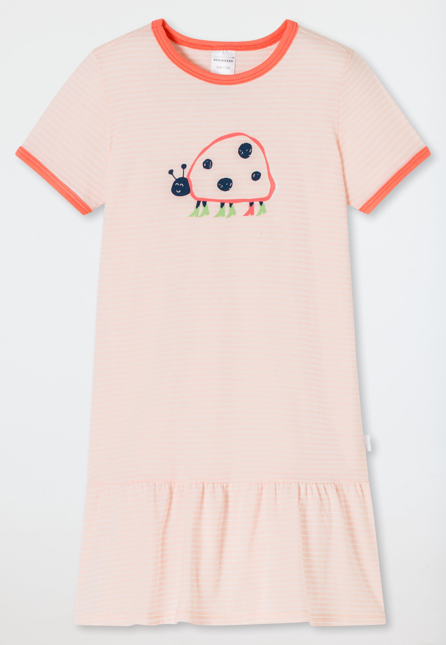 Chemise de nuit courte coccinelle rayures ourlet à volants rosé - Natural Love