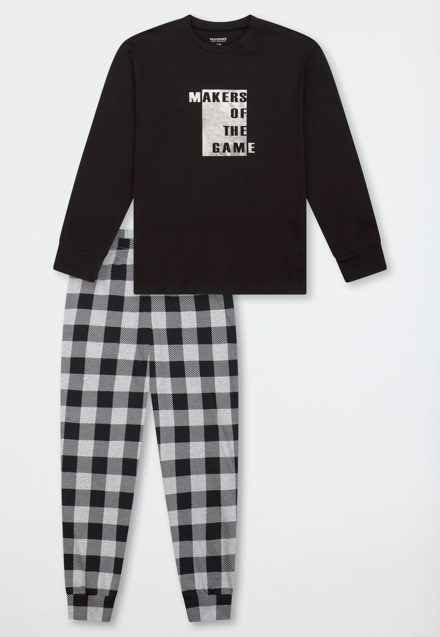 Schiesser Long pyjamas checkered black - Teens Nightwear
