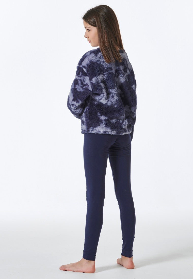 Pyjama long peluche tee-shirt leggings bleu nuit - Nightwear