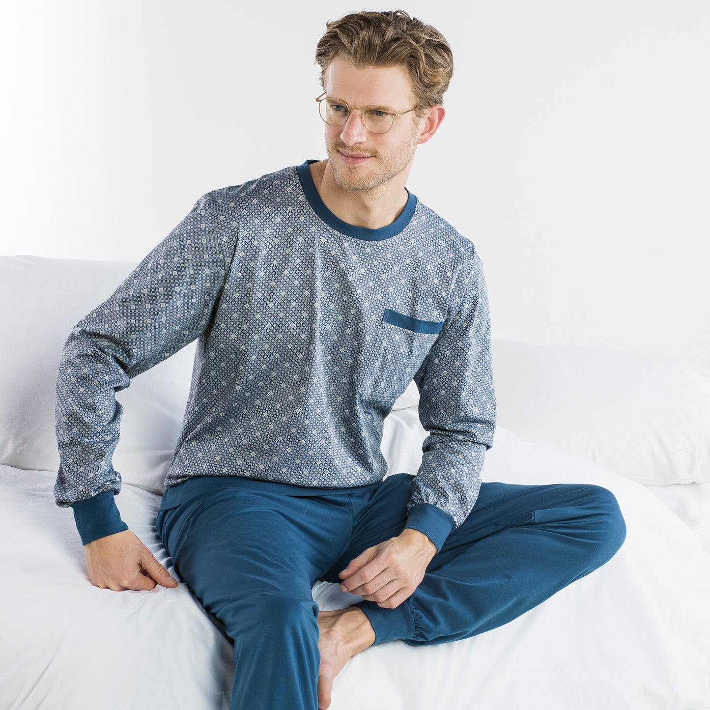 PYJAMA LONG, ROUND-NECK, CUFFS
