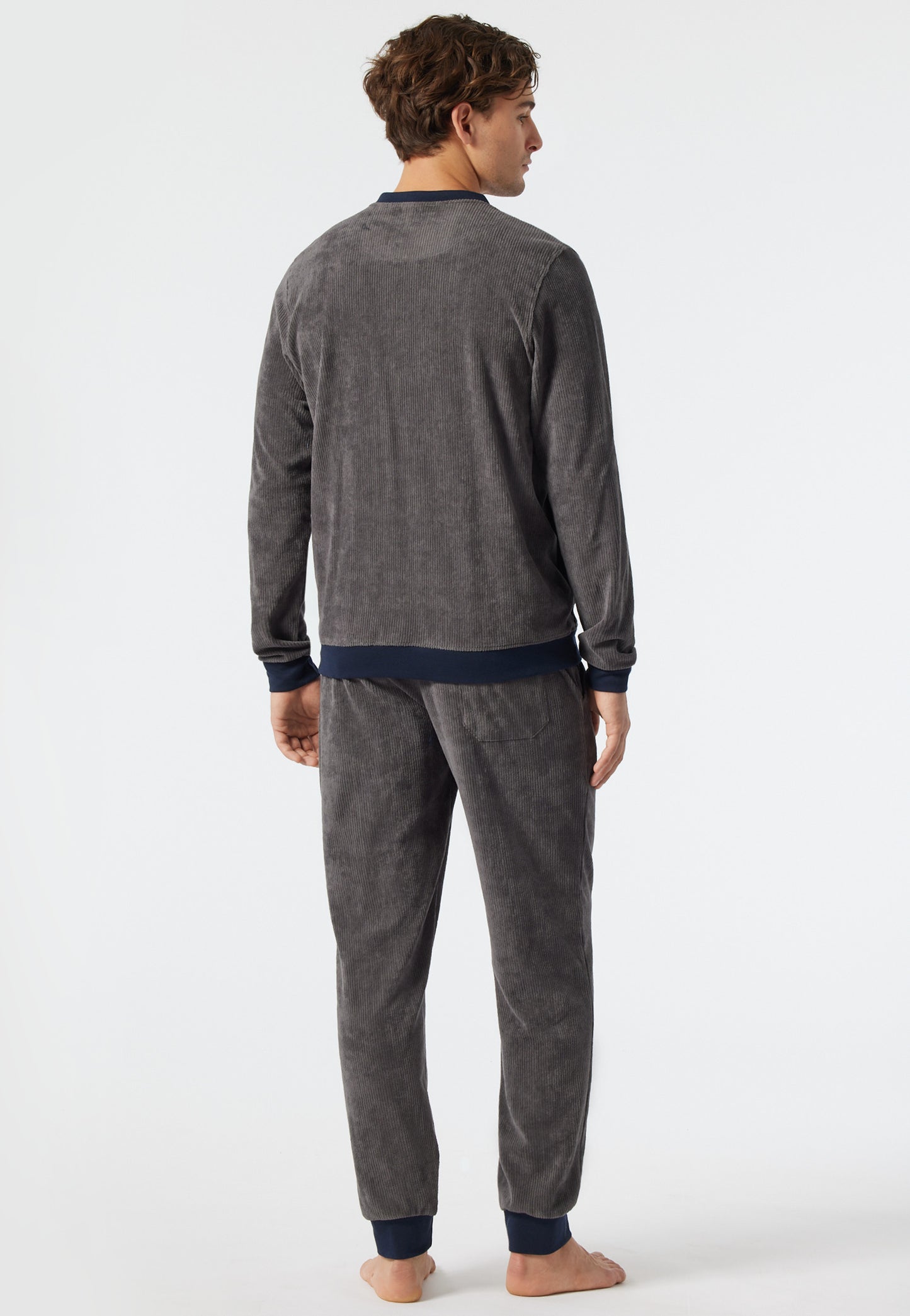 Lounge suit Nicki stand-up collar zipper cuffs striped dark gray - Sleep+Lounge