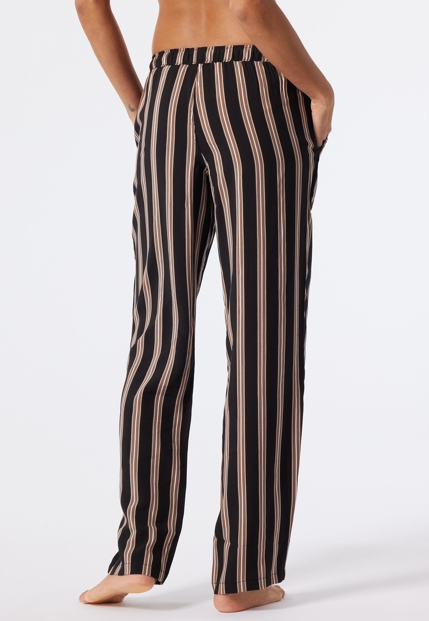 Hose lang Web-Viskose Streifen schwarz - Mix+Relax