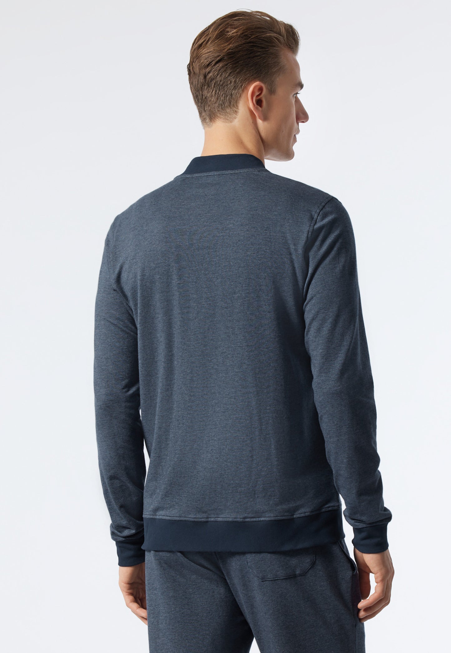 Jacke langarm Tencel Bündchen Rundhals blau-gemustert - Mix+Relax
