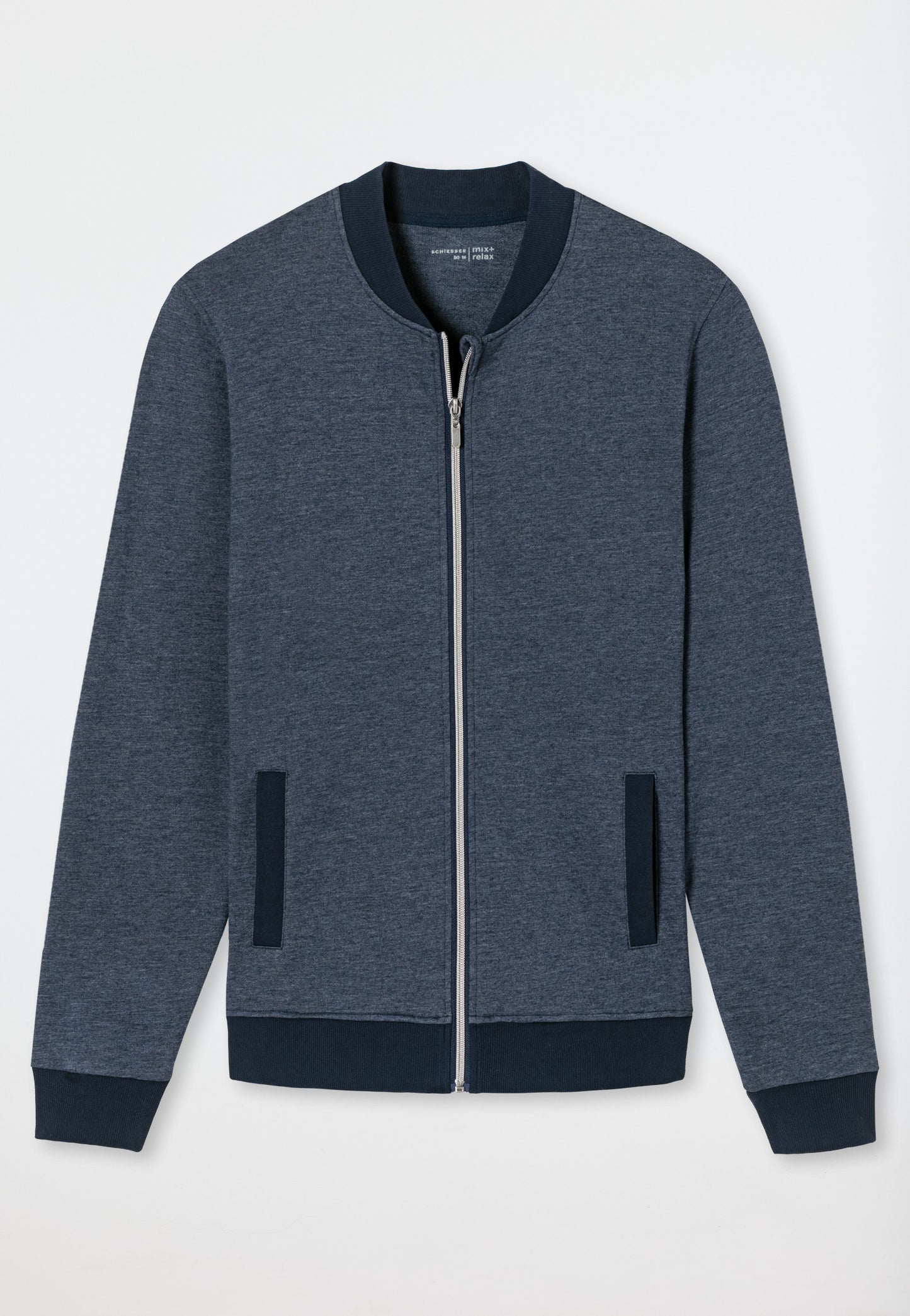 Jacke langarm Tencel Bündchen Rundhals blau-gemustert - Mix+Relax