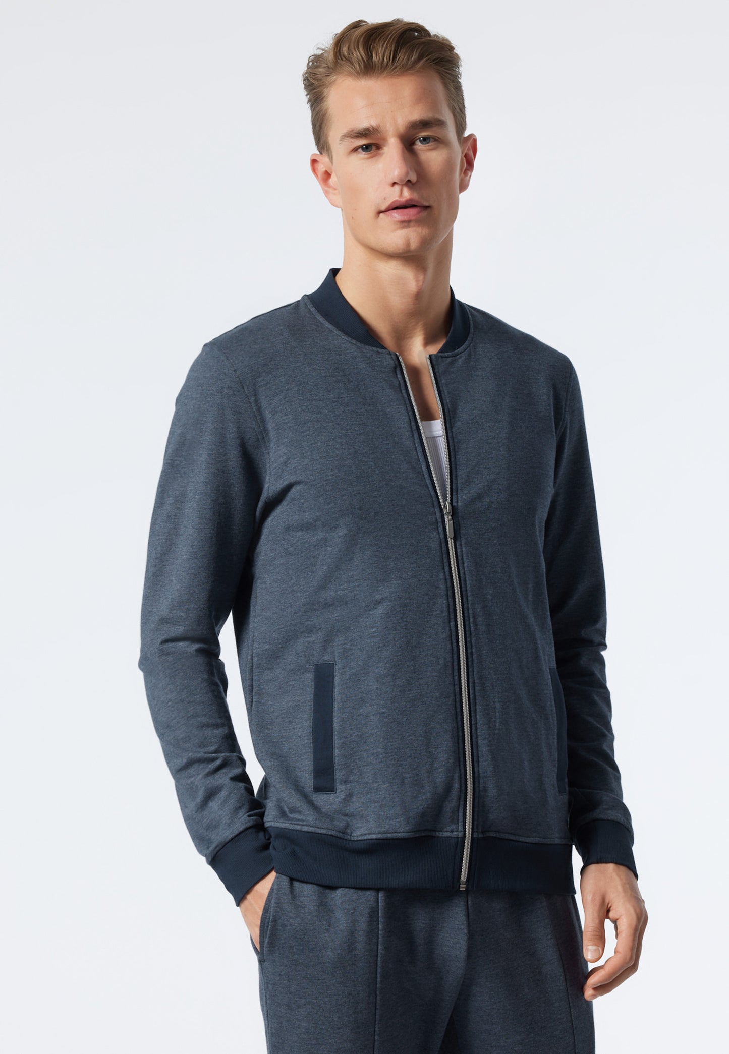 Jacke langarm Tencel Bündchen Rundhals blau-gemustert - Mix+Relax
