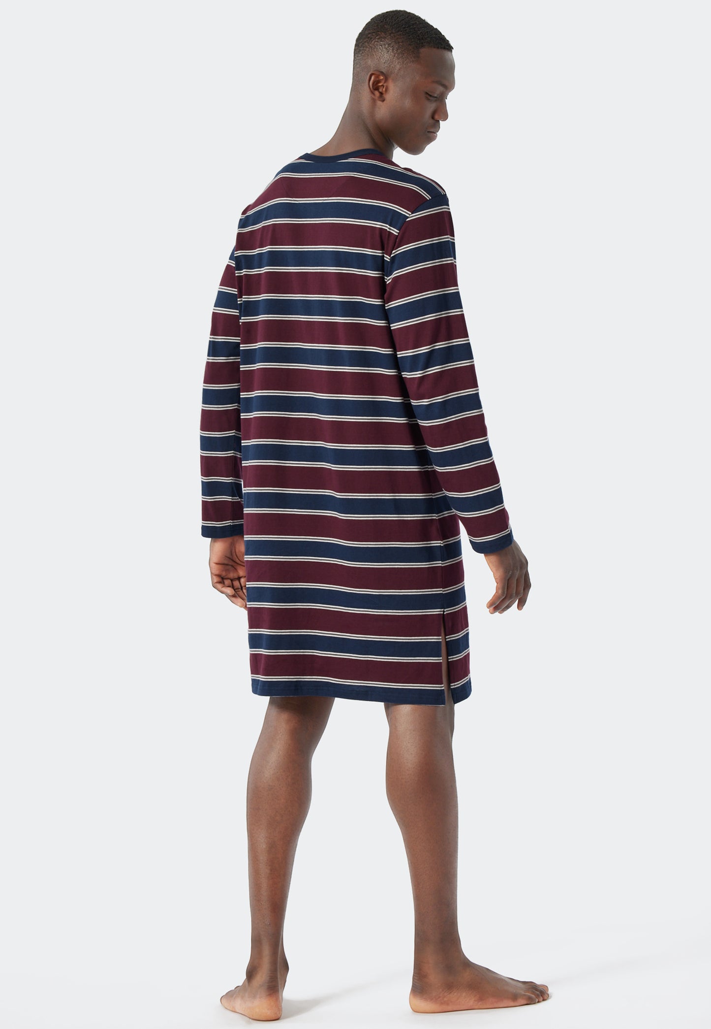Nachthemd langarm Knopfleiste gestreift burgund/dunkelblau - Comfort Fit