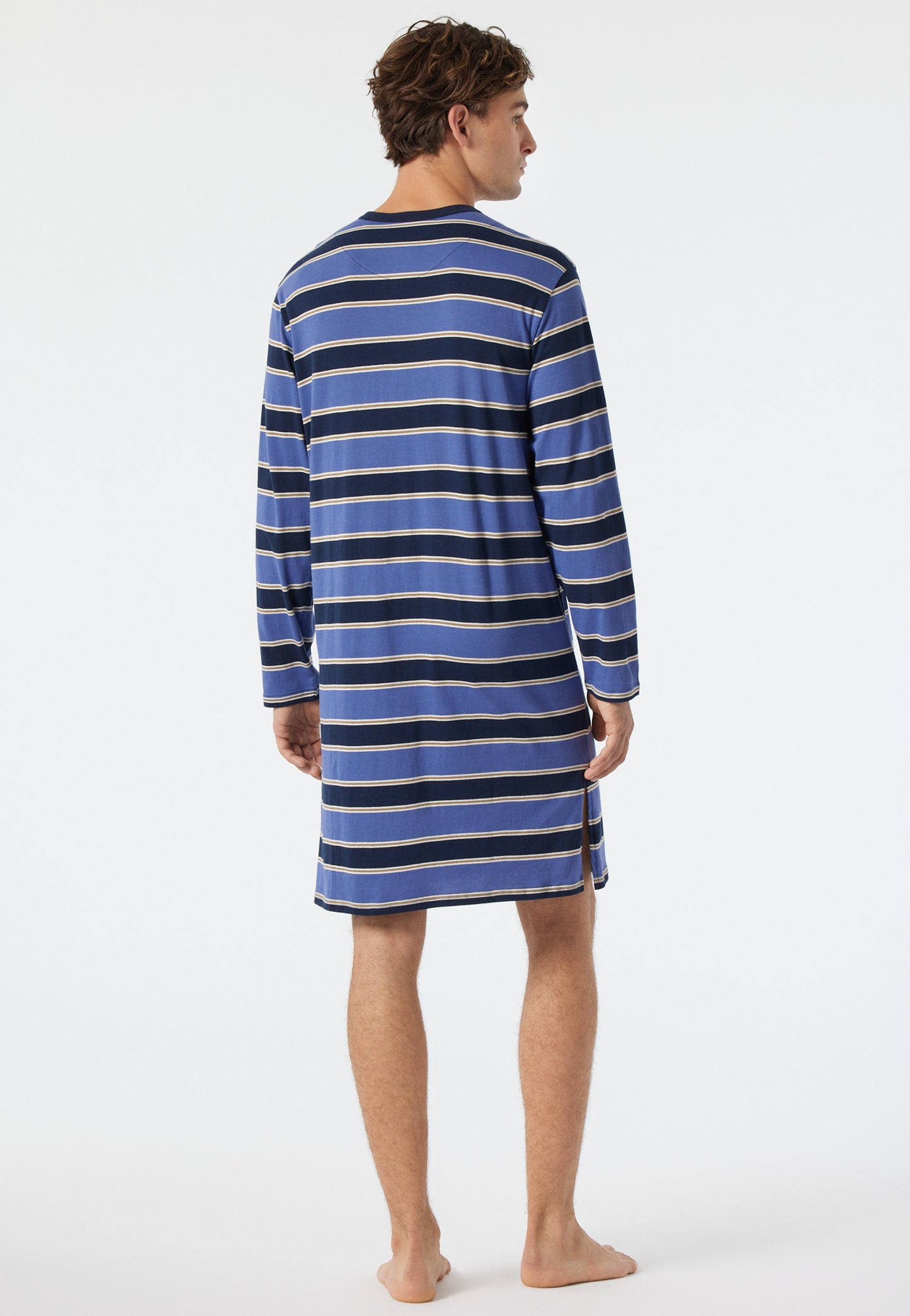 Nachthemd langarm Knopfleiste gestreift jeansblau/dunkelblau - Comfort Fit
