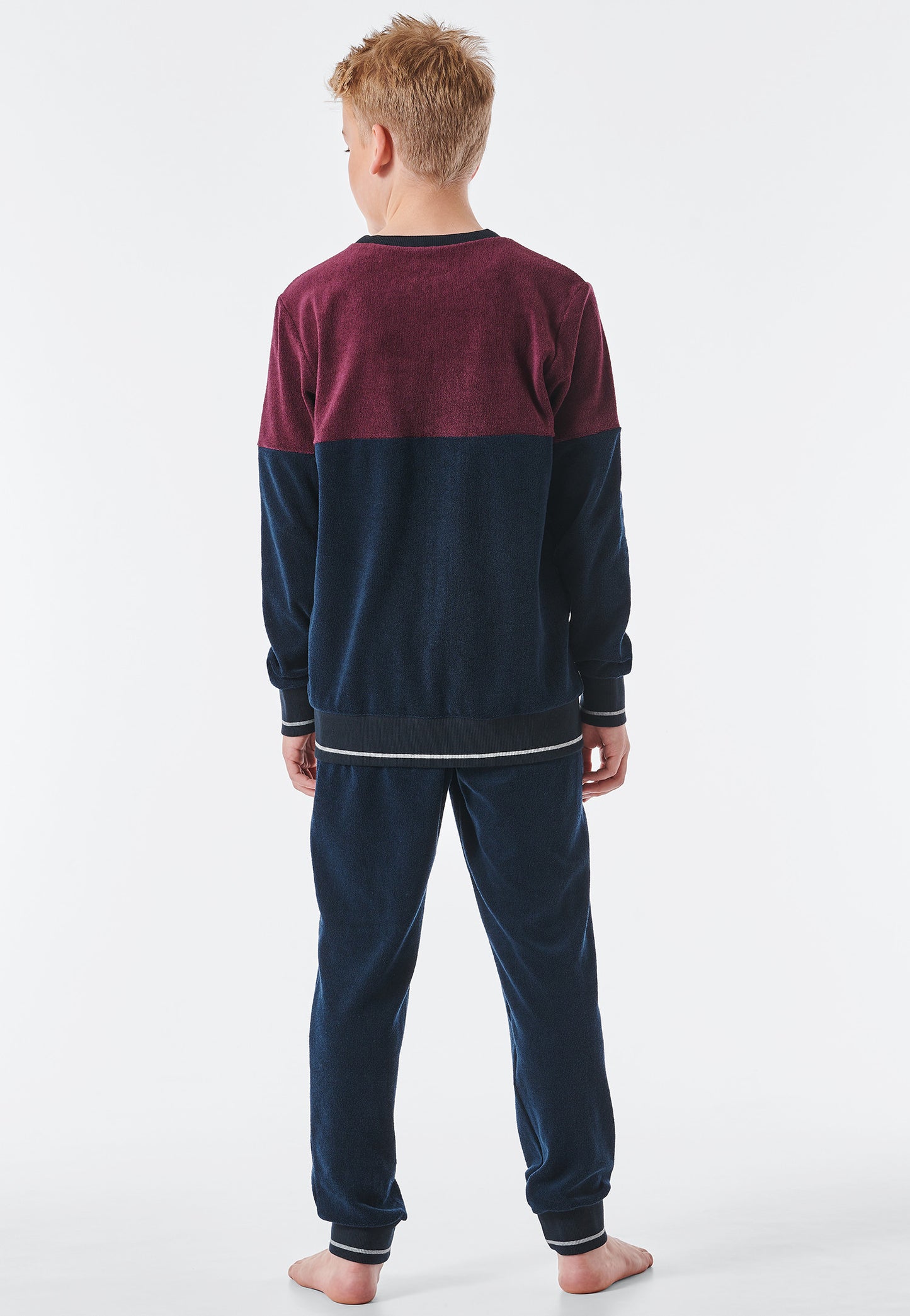 Pajamas long terrycloth cuffs stripes burgundy - Feeling@Home