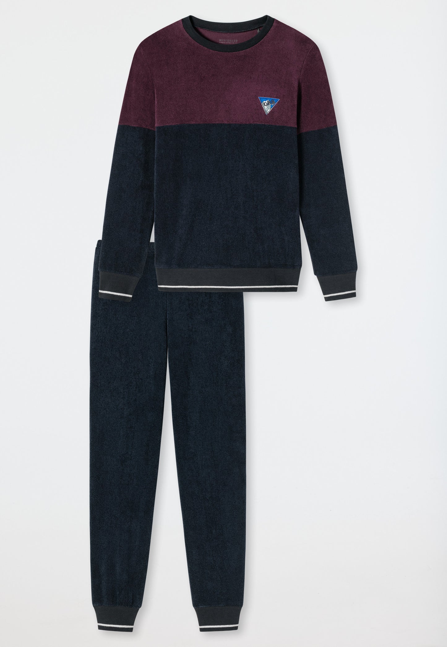 Pajamas long terrycloth cuffs stripes burgundy - Feeling@Home