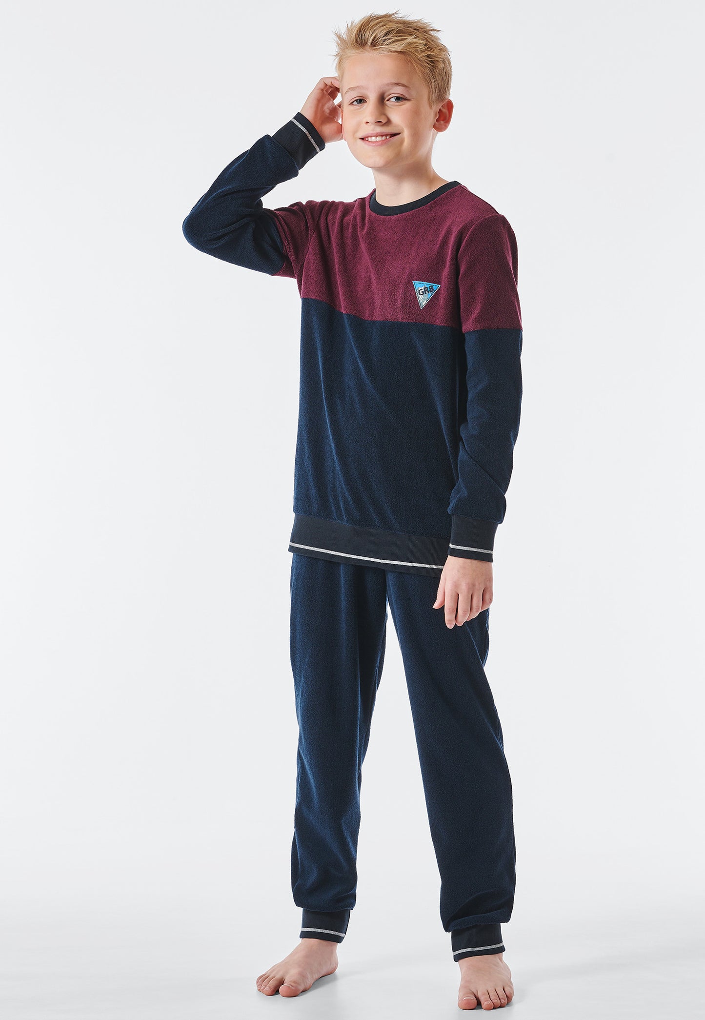Pajamas long terrycloth cuffs stripes burgundy - Feeling@Home