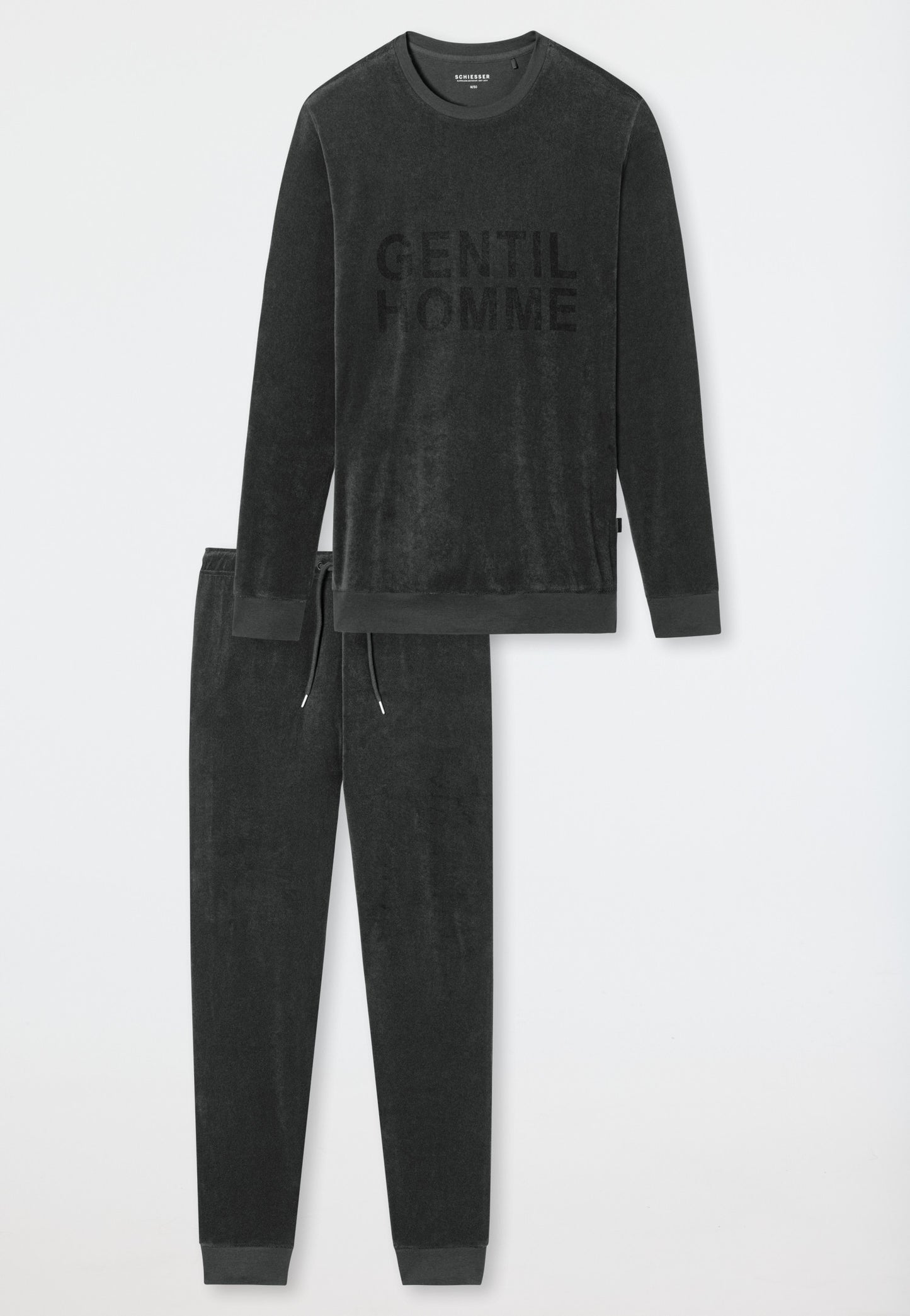 Pyjama long tissu éponge poignets inscription chiné anthracite - Warming Nightwear