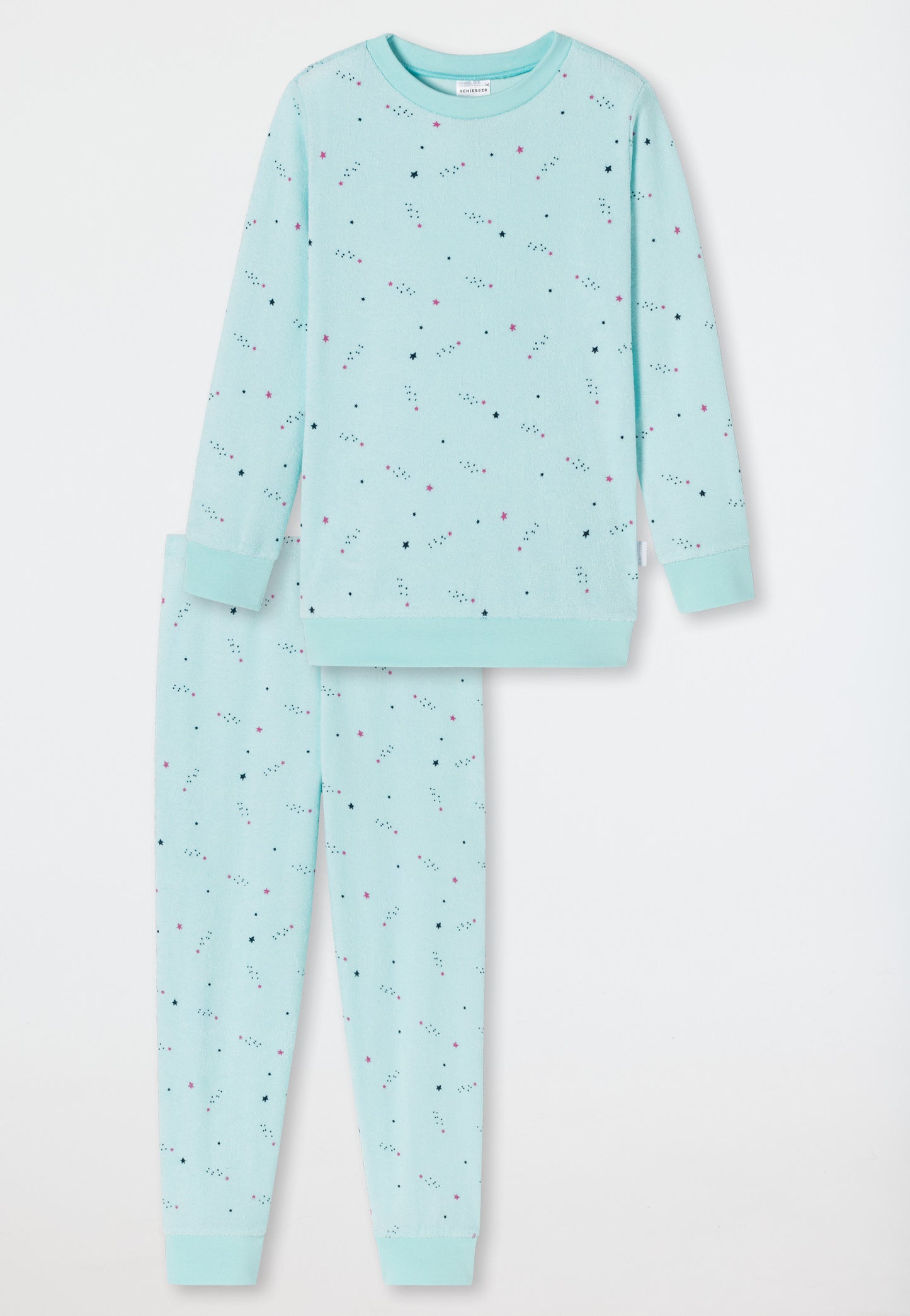 Pyjama long éponge bords-côtes étoiles menthe - Girls World