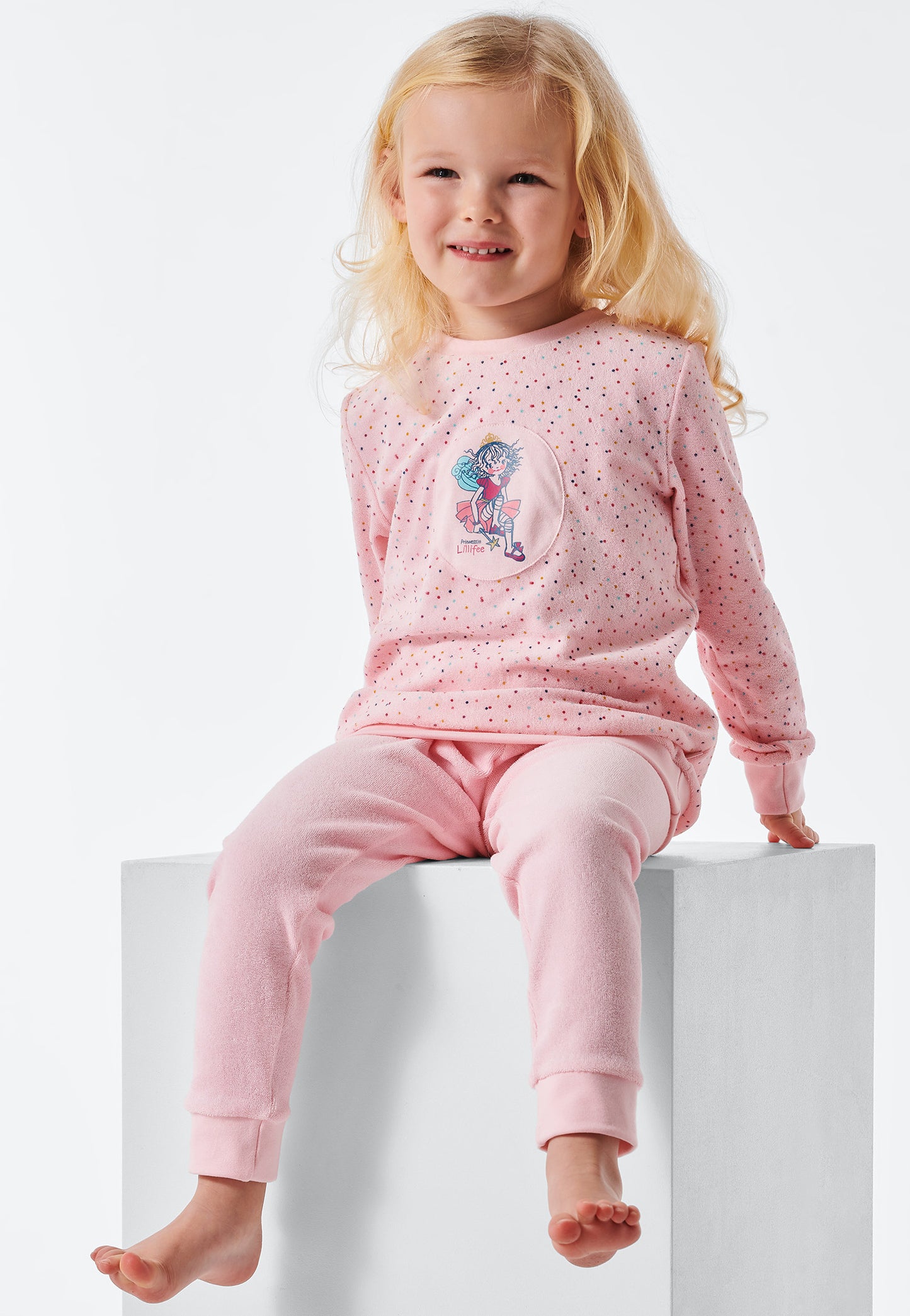 Pyjama long éponge bords-côtes pois patch rose - Prinzessin Lillifee