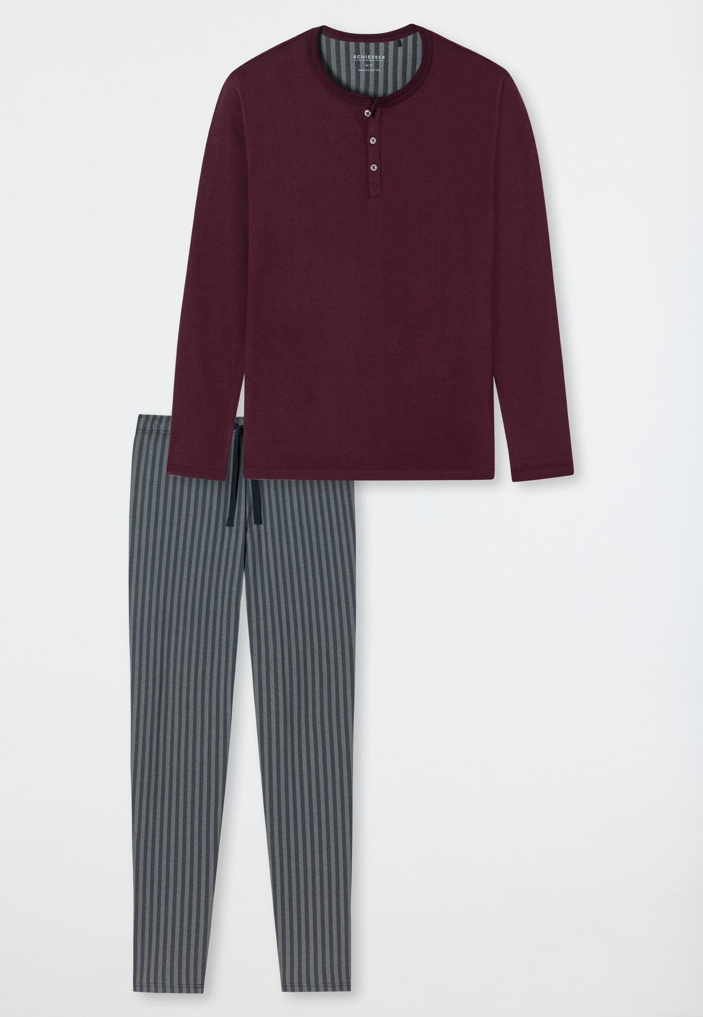 Pyjama long patte de boutonnage motif chevrons bordeaux/bleu foncé - Fashion Nightwear