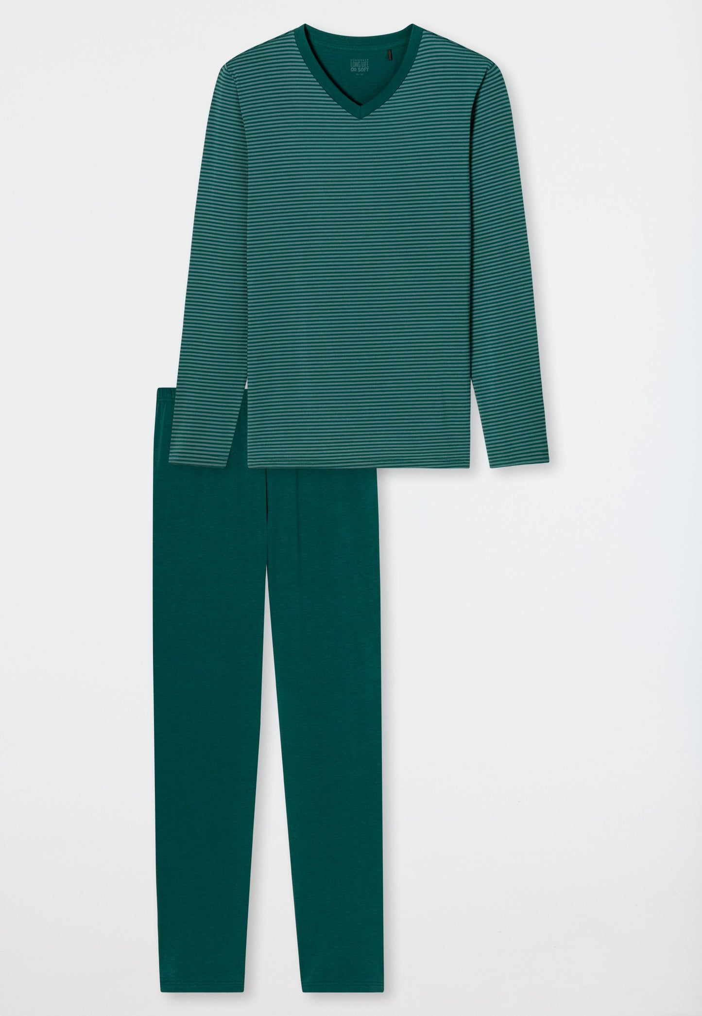 Schlafanzug lang Modal V-Ausschnitt Ringel linde - Long Life Soft