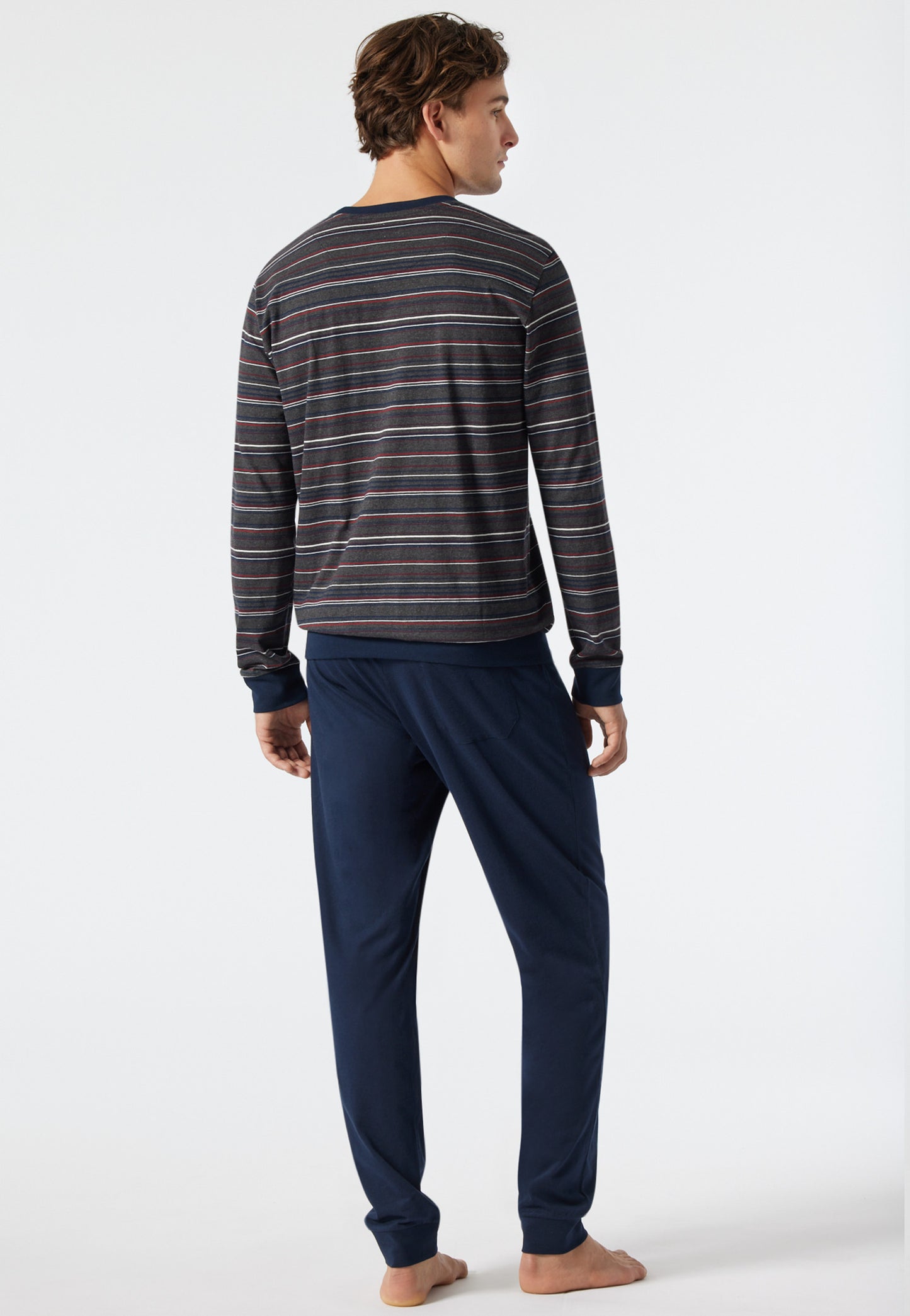 Pyjama long encolure ronde bords-côtes rayés multicolore - Fashion Nightwear