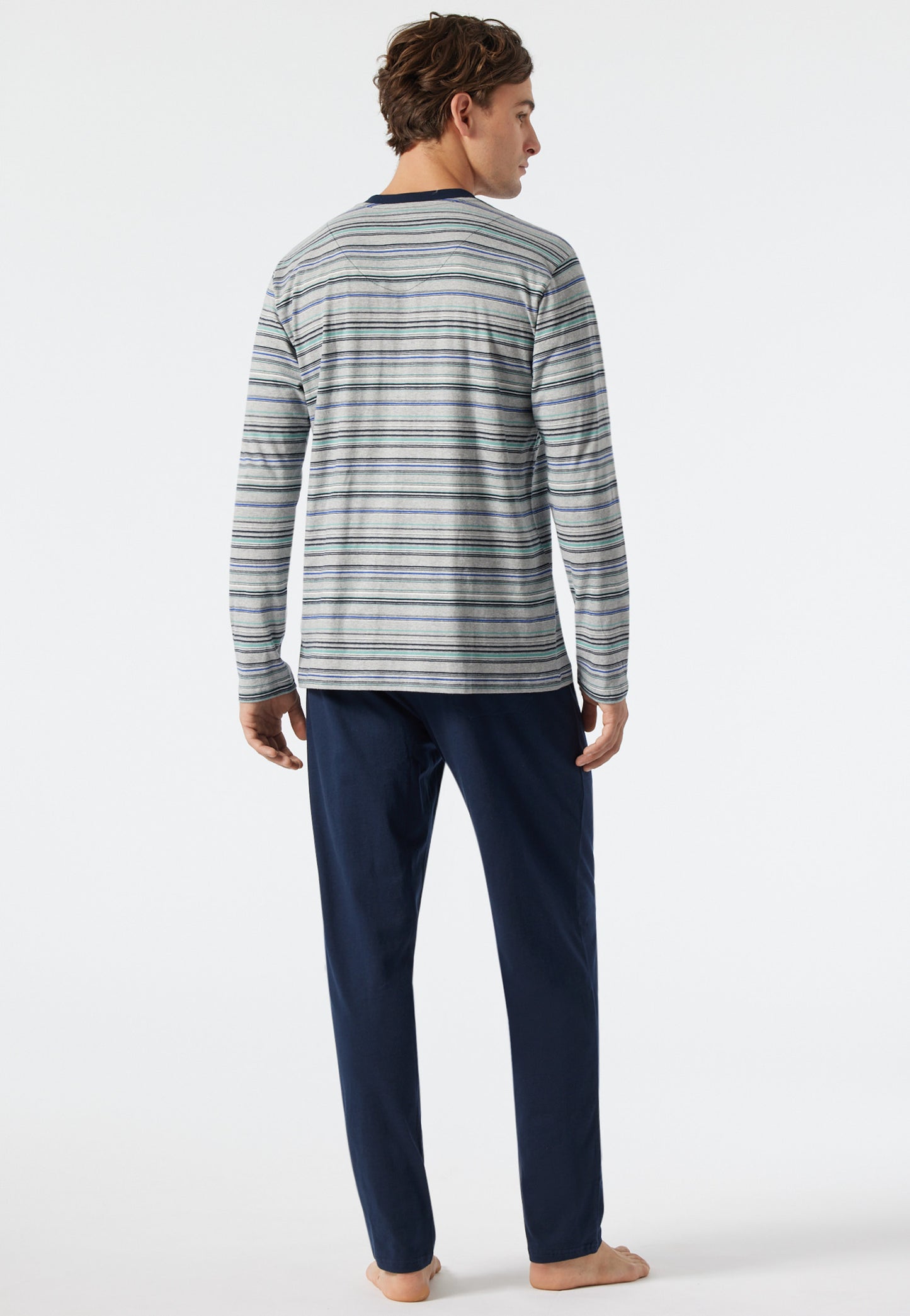 Schlafanzug lang V-Ausschnitt geringelt mehrfarbig - Fashion Nightwear