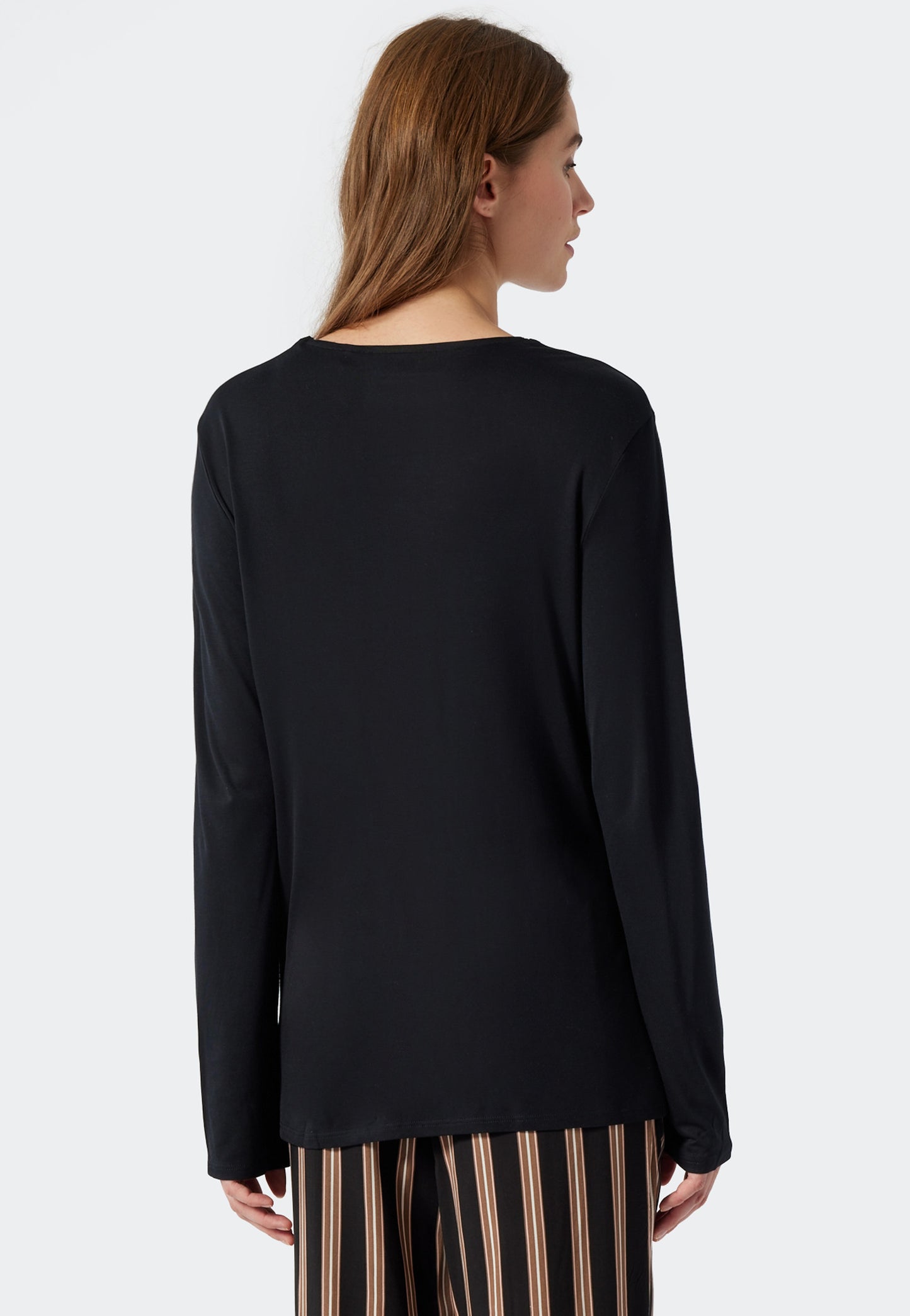 Shirt long-sleeved interlock V-neck lace black - Mix+Relax