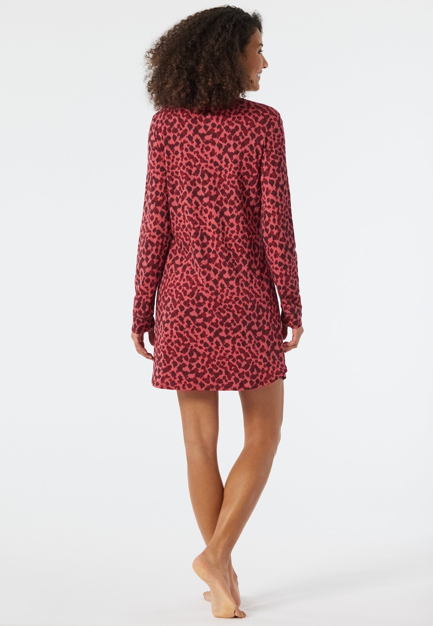 Chemise de nuit interlock manches longues imprimé animalier rouge clair - Contemporary Nightwear