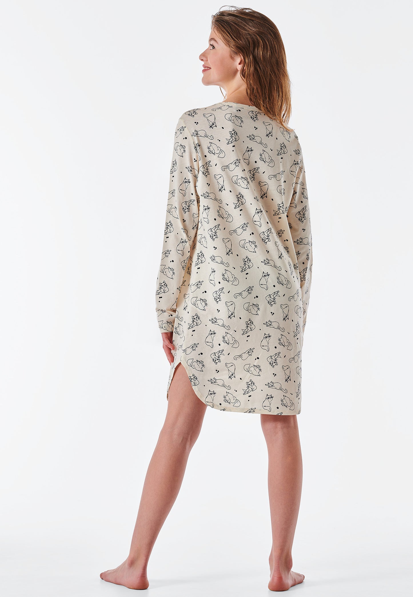 Sleepshirt langarm Lyocell Katzen off-white - Natural Rythm