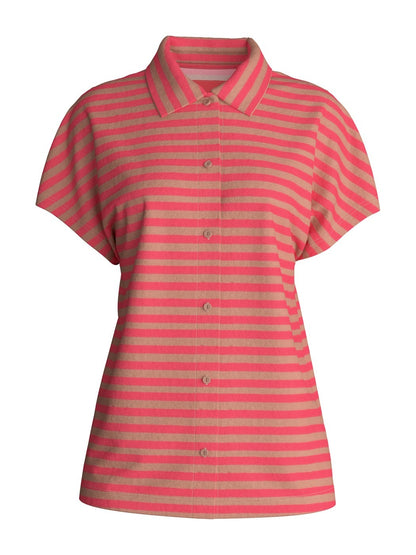 Calida Lounge Stripe Short-sleeved shirt with buttons made of terry cloth