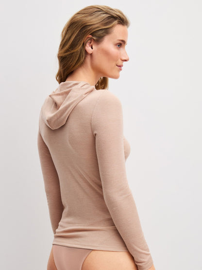 Calida Langarm-Shirt mit Kapuze aus Wolle und Seide Serie True Confidence