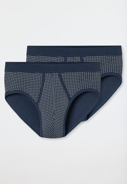 Schiesser Sports briefs 2-pack fine rib fly indigo patterned - Original Classics