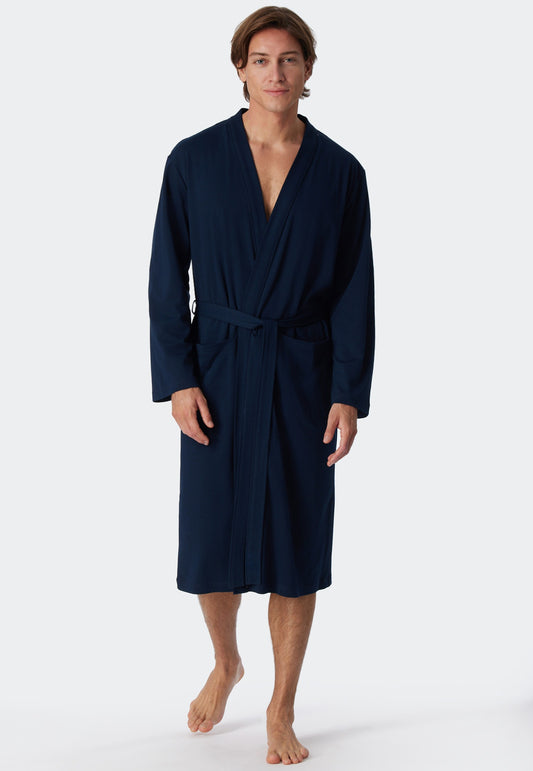 178407-803 Schiesser Bathrobe fine interlock dark blue - Essentials