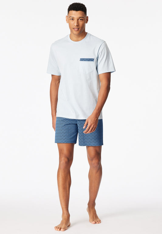 Schiesser Short pyjamas light blue patterned - Comfort Nightwear