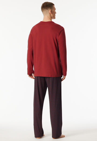 Schiesser Long pyjamas Organic Cotton stripes dark red - Comfort Nightwear