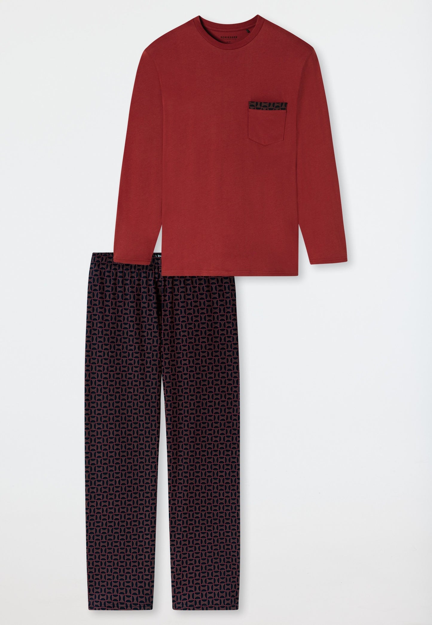 Schiesser Long pyjamas Organic Cotton stripes dark red - Comfort Nightwear