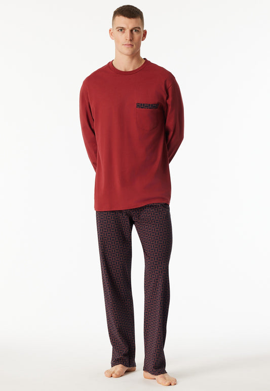Schiesser Long pyjamas Organic Cotton stripes dark red - Comfort Nightwear