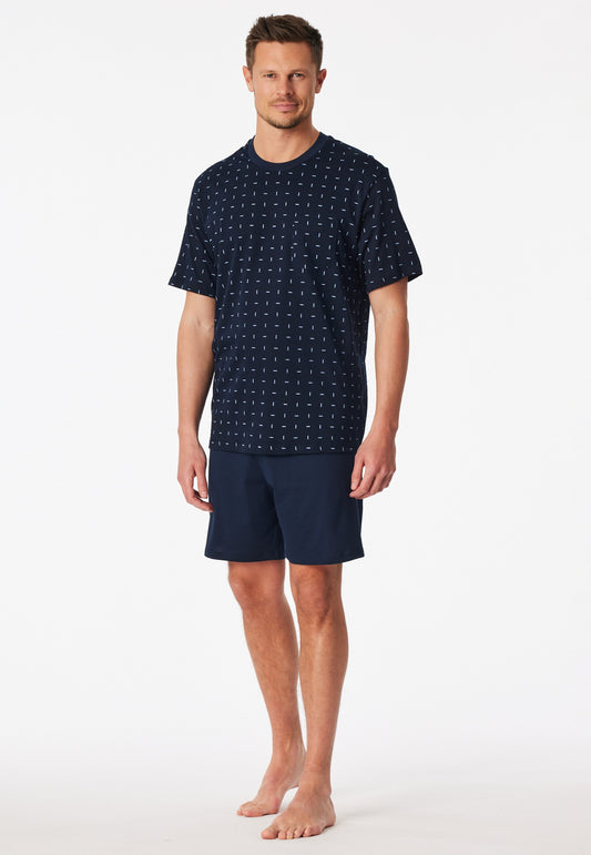 Schiesser Short pyjamas with dark blue patterned chest pocket - Comfort Essentials