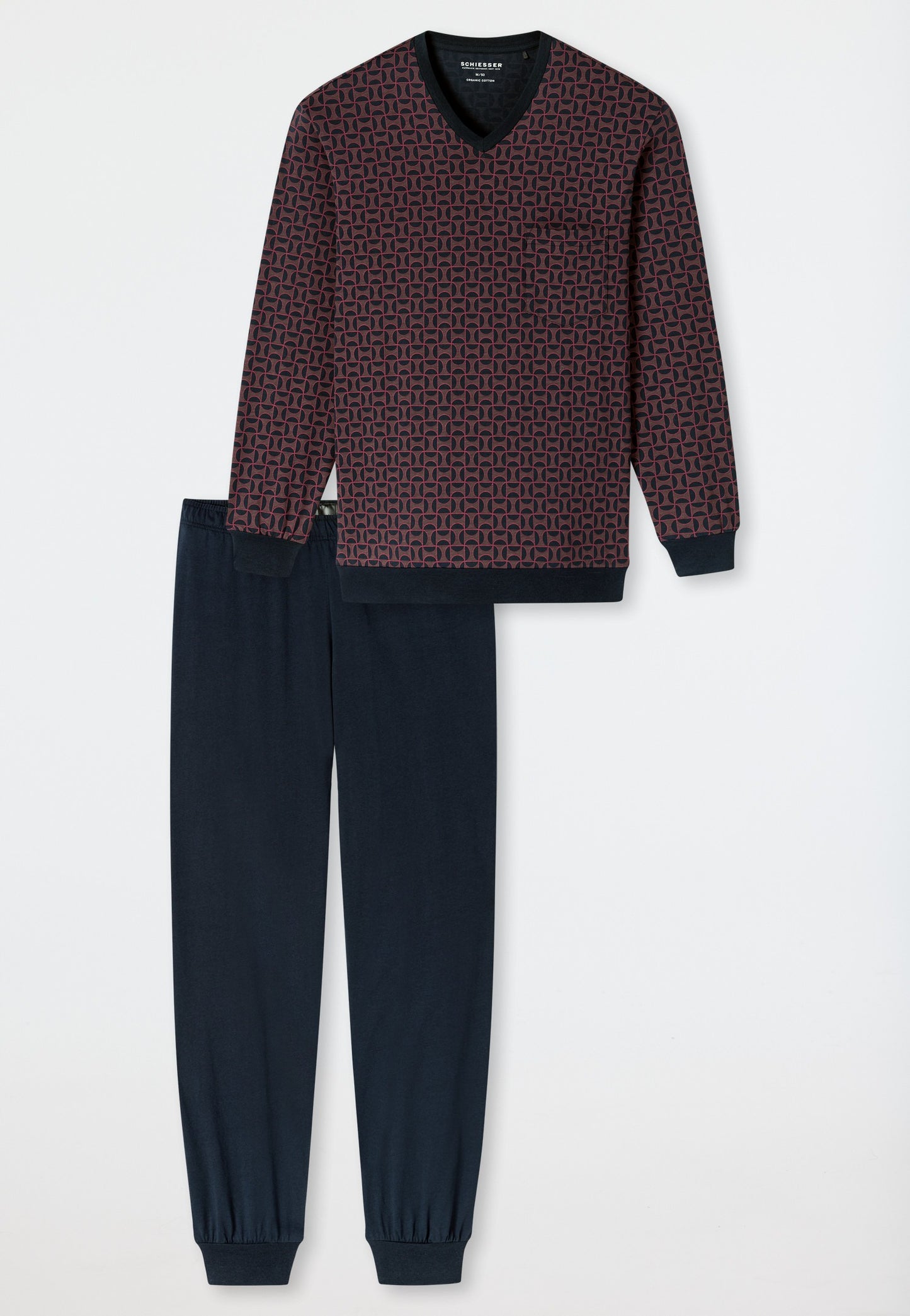 Schiesser Pyjamas long cuffs red-brown patterned - Comfort Nightwear